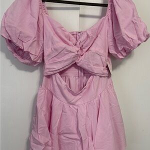 Altar'd State Melanie Puff Sleeve Pink Romper